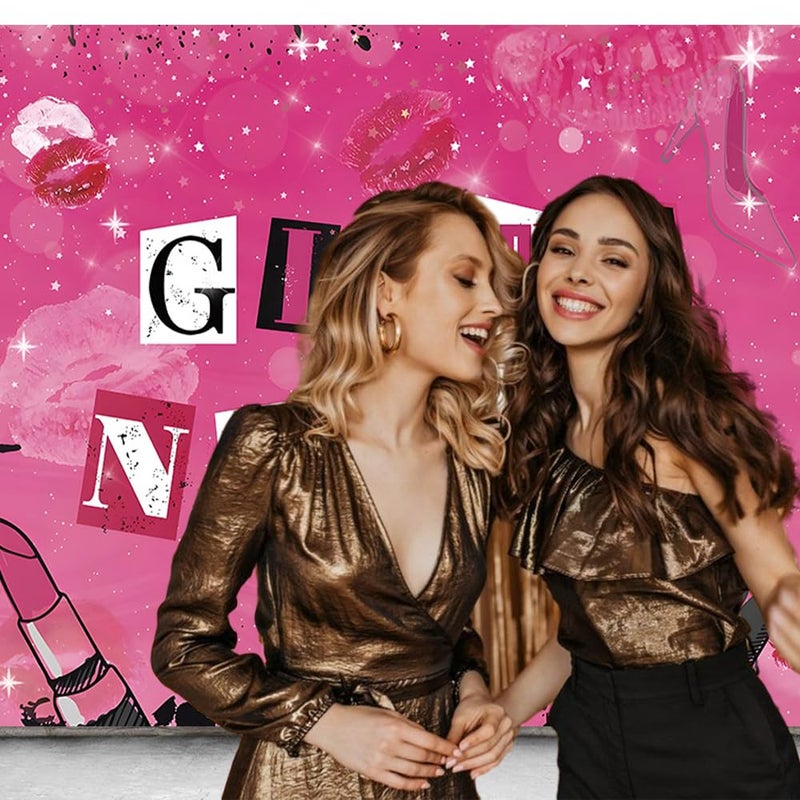 CGXINS Pink Girls Night Themed Party Props Lipstick Cosmetic Mean Girls Party Photo Backdrop 7x5ft Polyester Ladies Night for Adults Women Photography Background - Image 4