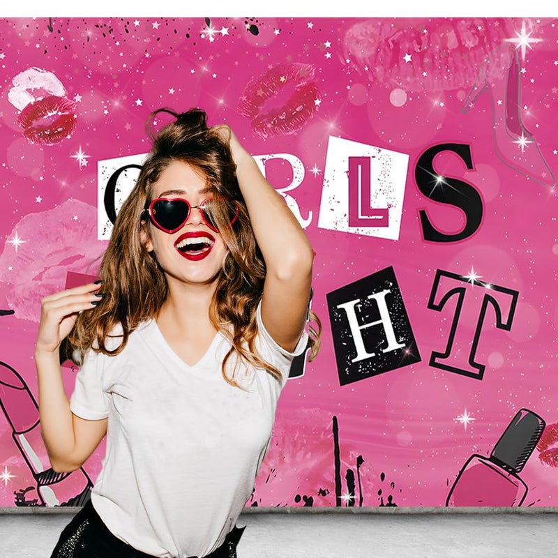 CGXINS Pink Girls Night Themed Party Props Lipstick Cosmetic Mean Girls Party Photo Backdrop 7x5ft Polyester Ladies Night for Adults Women Photography Background - Image 3