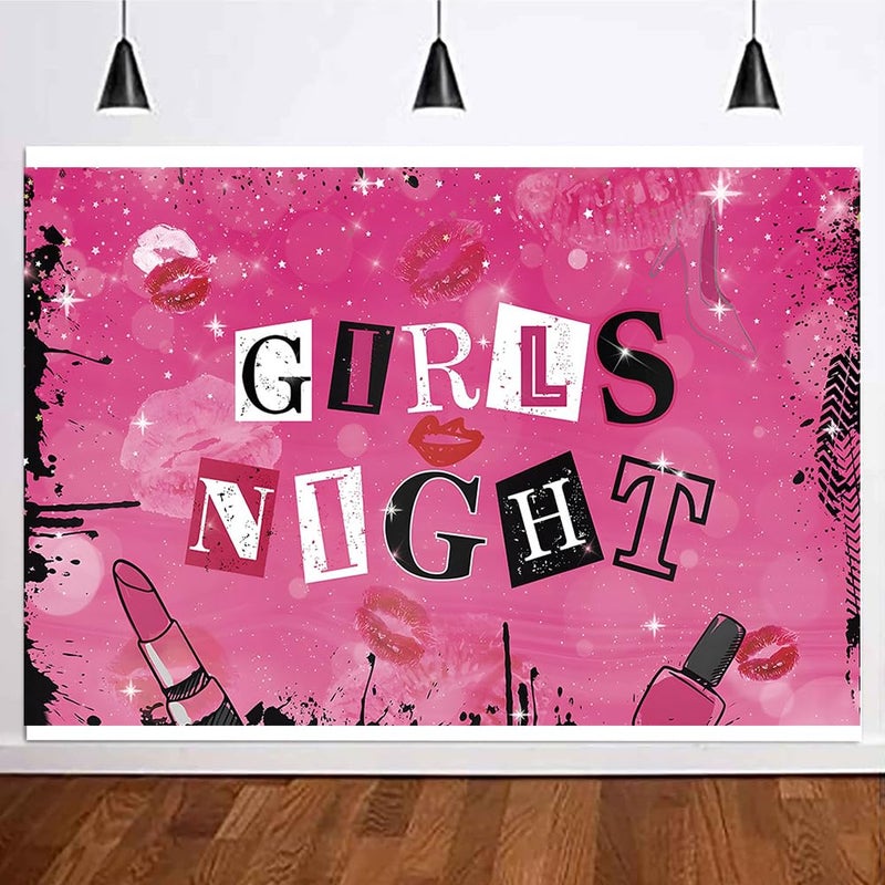 CGXINS Pink Girls Night Themed Party Props Lipstick Cosmetic Mean Girls Party Photo Backdrop 7x5ft Polyester Ladies Night for Adults Women Photography Background - Image 2