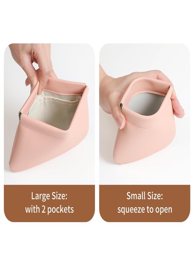 MEIBOOCH 2 Pack Small Makeup Bag for Women, New Organosilicon Super Fiber Leather Mini Cosmetic Bag for Travel, Coin Purse Organizer Storage Pouch (Pink) - Image 3