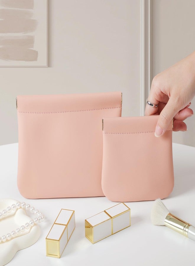 MEIBOOCH 2 Pack Small Makeup Bag for Women, New Organosilicon Super Fiber Leather Mini Cosmetic Bag for Travel, Coin Purse Organizer Storage Pouch (Pink) - Image 2