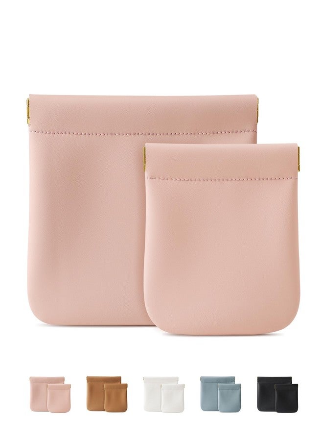 MEIBOOCH 2 Pack Small Makeup Bag for Women, New Organosilicon Super Fiber Leather Mini Cosmetic Bag for Travel, Coin Purse Organizer Storage Pouch (Pink) - Image 1