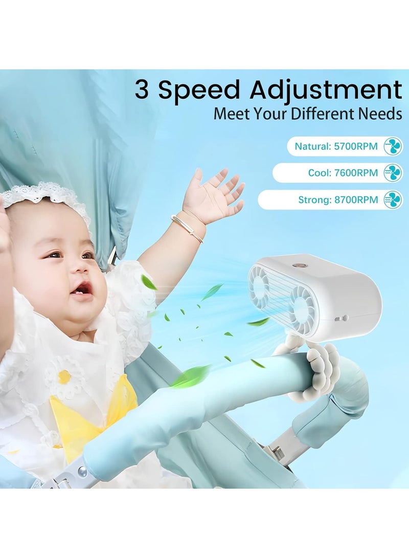 إسكدنيا Stroller Fan for Baby, Flexible Tripod Fan 3 Speed 3000mAh Quiet u0026 Rechargeable Portable Stroller Fan, 360° Rotatable Ideal for Traveling, Hiking, Camping - Image 2