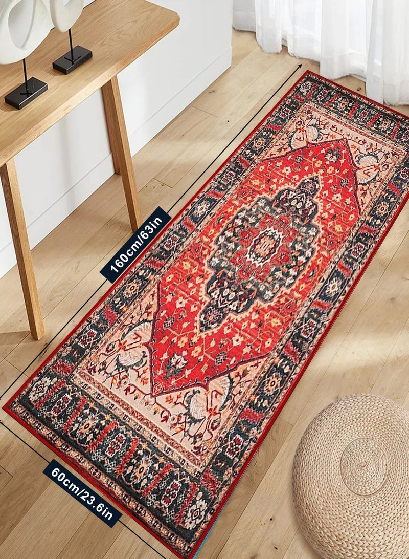 هومار كيت سجادة قابلة للغسل، 60 × 160 سم، سجادة مدخل بوهو عتيقة غير قابلة للانزلاق مع دعامة مطاطية، مقاومة للبقع ووبر منخفض، سجادة من الصوف الصناعي المتهالك لغرفة النوم والمطبخ وغرفة الغسيل والمدخل - Image 2