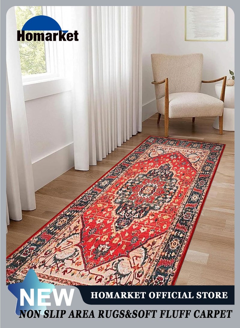 هومار كيت سجادة قابلة للغسل، 60 × 160 سم، سجادة مدخل بوهو عتيقة غير قابلة للانزلاق مع دعامة مطاطية، مقاومة للبقع ووبر منخفض، سجادة من الصوف الصناعي المتهالك لغرفة النوم والمطبخ وغرفة الغسيل والمدخل - Image 1