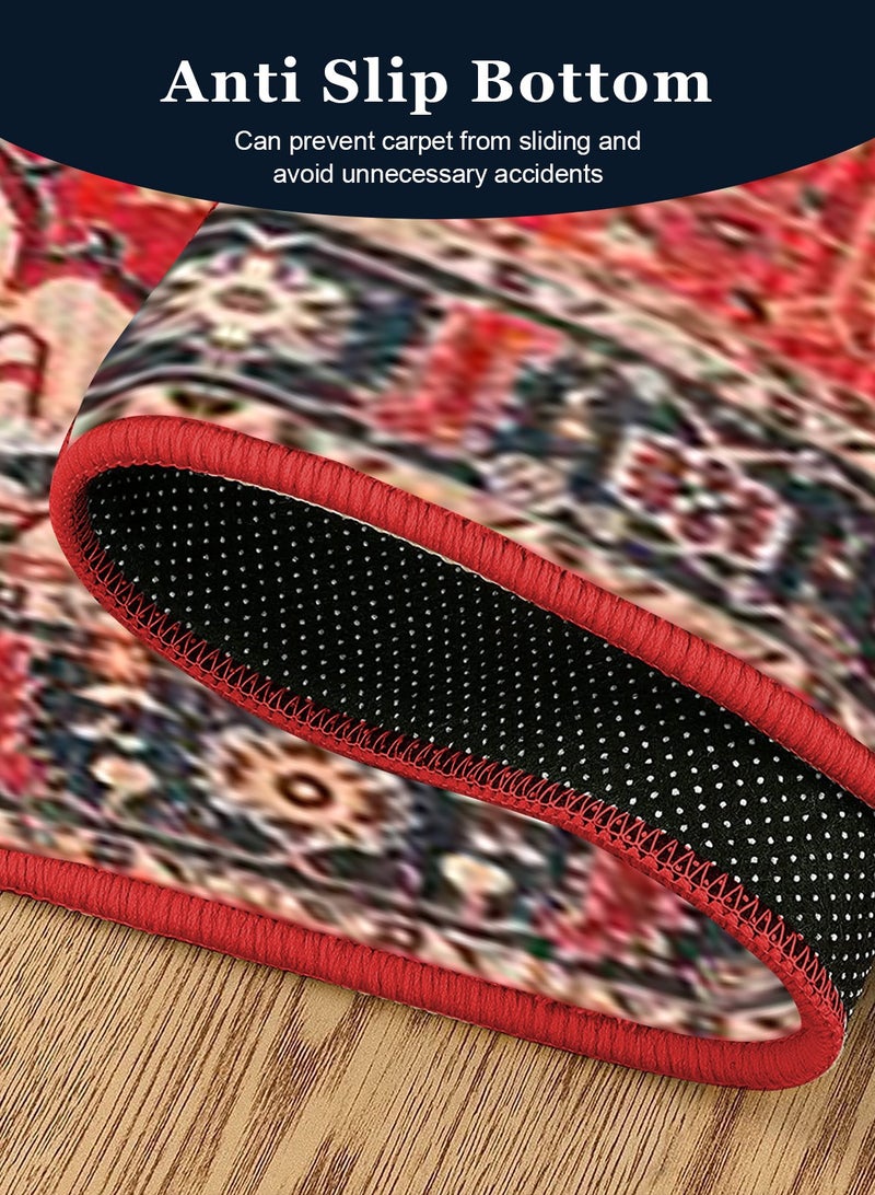 هومار كيت سجادة قابلة للغسل، 60 × 160 سم، سجادة مدخل بوهو عتيقة غير قابلة للانزلاق مع دعامة مطاطية، مقاومة للبقع ووبر منخفض، سجادة من الصوف الصناعي المتهالك لغرفة النوم والمطبخ وغرفة الغسيل والمدخل - Image 3