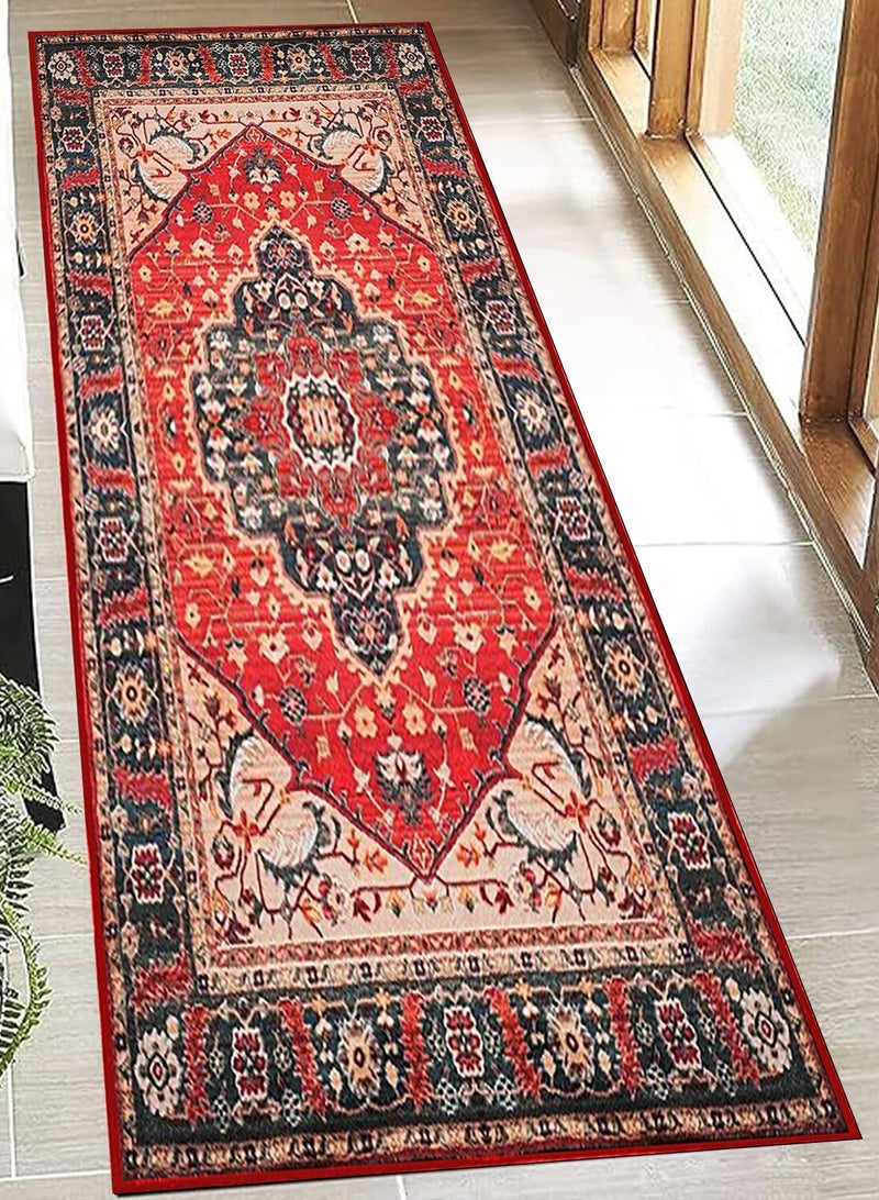 هومار كيت سجادة قابلة للغسل، 60 × 160 سم، سجادة مدخل بوهو عتيقة غير قابلة للانزلاق مع دعامة مطاطية، مقاومة للبقع ووبر منخفض، سجادة من الصوف الصناعي المتهالك لغرفة النوم والمطبخ وغرفة الغسيل والمدخل - Image 5