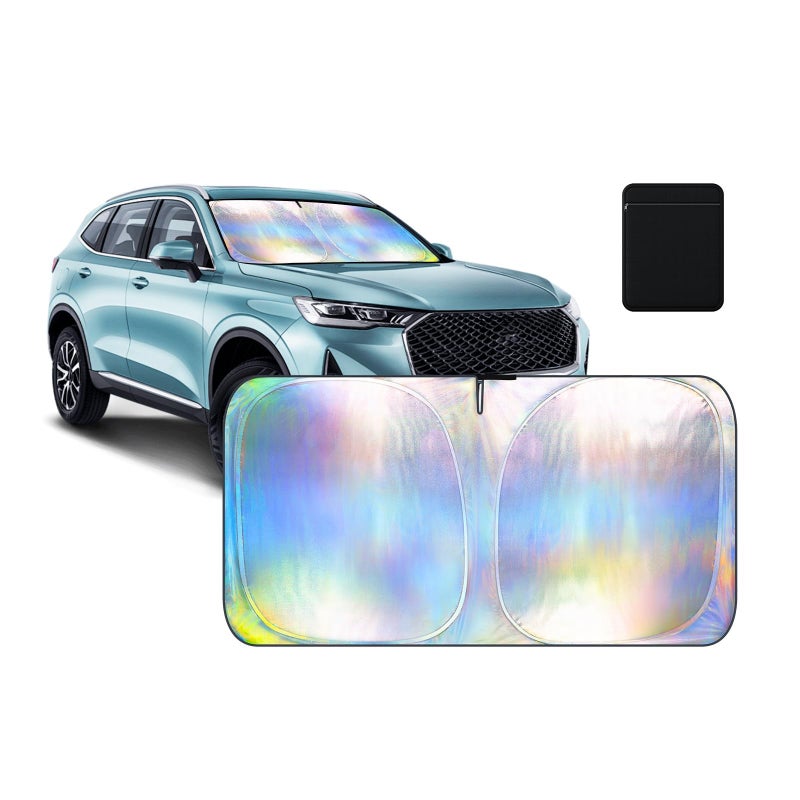 KASTWAVE Laser Reflective Windshield Sunshade Car Windshield Sun Shade Thickened UVBlocking Sun Shade Heat Reflective Cooling Protection Foldable with Storage Bag Fits Cars SUV Truck L 142 * 80 CM