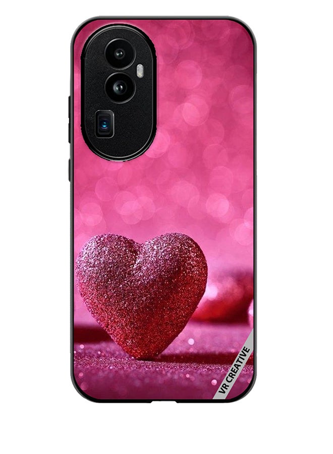 VR CREATIVE Protective Case Cover For Oppo Reno 10 Pro Plus Glitter Heart on a Pink Background Design Multicolour - Image 1
