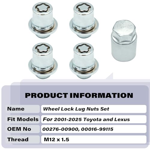 FHRHRY 00276-00900 Wheel Lock Lug Nuts Set M12 x 1.5, Compatible with 2001-2025 Toyota Avalon C-HR Camry Celica Corolla Highlander Matrix Mirai MR2 Prius RAV4 Sienna Solara Tacoma Venza Yaris & Lexus, Chrome - Image 4
