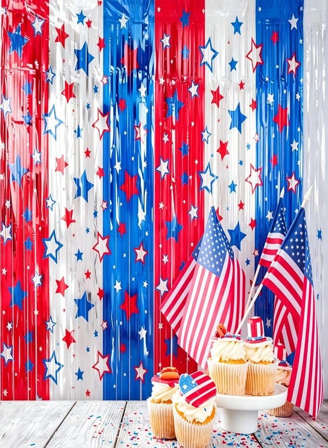 Qmraercu 3 Pack 4th of July Decorations Red White and Blue Metallic Foil Fringe Curtains Streamers Patriotic Photobooth Props Party Backdrop for 4th of July Independence Day Photo Backdrop Party Supplies - Image 5