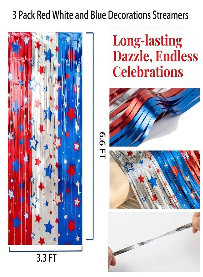 Qmraercu 3 Pack 4th of July Decorations Red White and Blue Metallic Foil Fringe Curtains Streamers Patriotic Photobooth Props Party Backdrop for 4th of July Independence Day Photo Backdrop Party Supplies - Image 2
