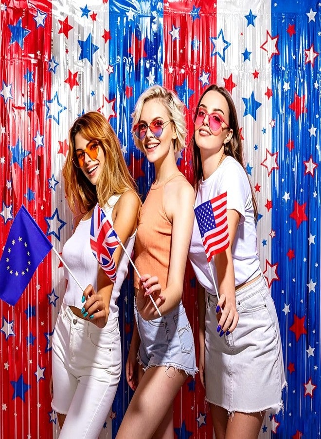 Qmraercu 3 Pack 4th of July Decorations Red White and Blue Metallic Foil Fringe Curtains Streamers Patriotic Photobooth Props Party Backdrop for 4th of July Independence Day Photo Backdrop Party Supplies - Image 3