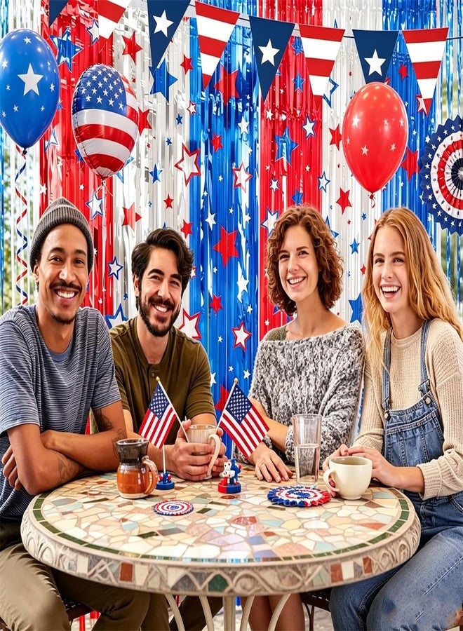 Qmraercu 3 Pack 4th of July Decorations Red White and Blue Metallic Foil Fringe Curtains Streamers Patriotic Photobooth Props Party Backdrop for 4th of July Independence Day Photo Backdrop Party Supplies - Image 4