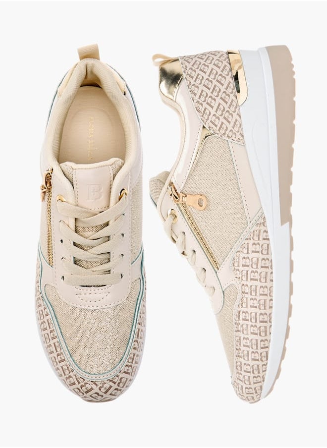 Flora Bella By Shoexpress Women Monogram Print Sneakers with Lace-Up Closure  - Image 1