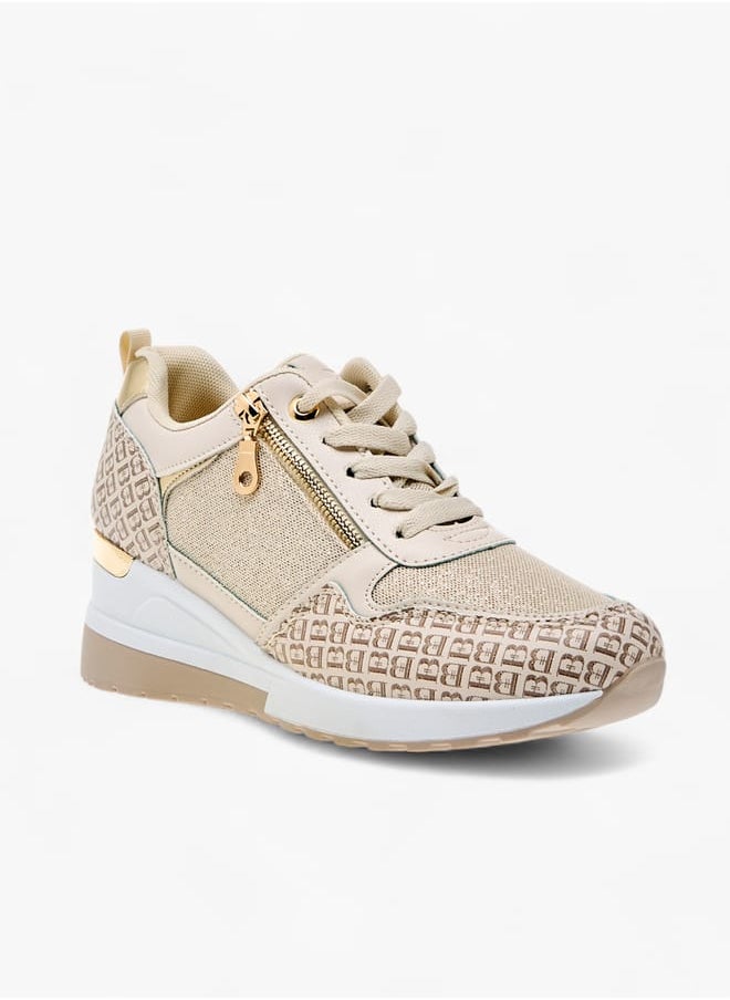 Flora Bella By Shoexpress Women Monogram Print Sneakers with Lace-Up Closure  - Image 2