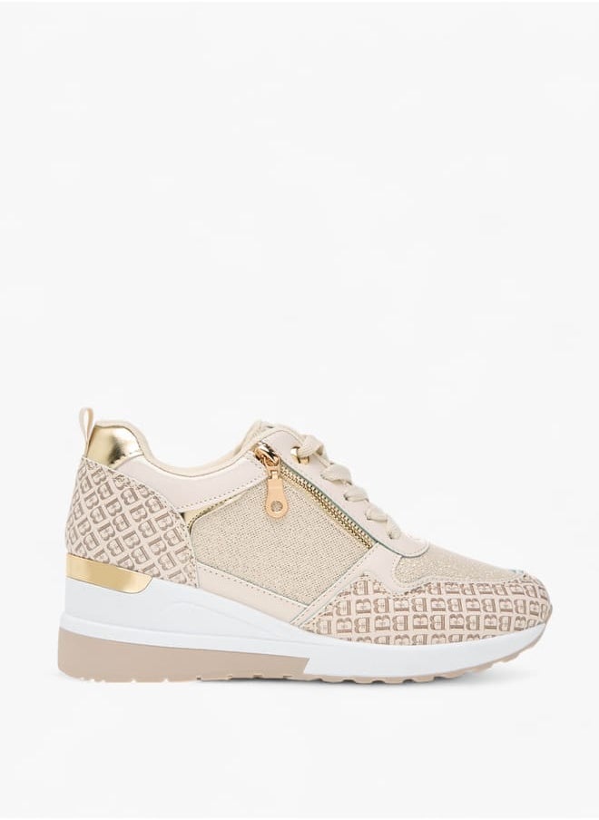 Flora Bella By Shoexpress Women Monogram Print Sneakers with Lace-Up Closure  - Image 3