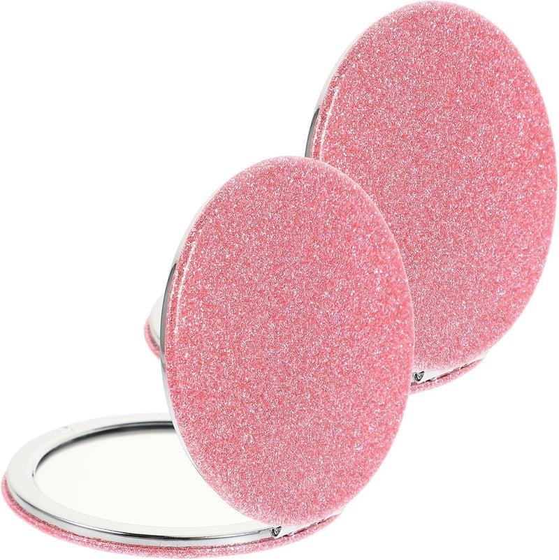 Compact Double-Sided Pu Leather Makeup Mirrors 2pcs Small Pocket Handheld Outdoor Travel Mirrors for Women Pink - Image 1