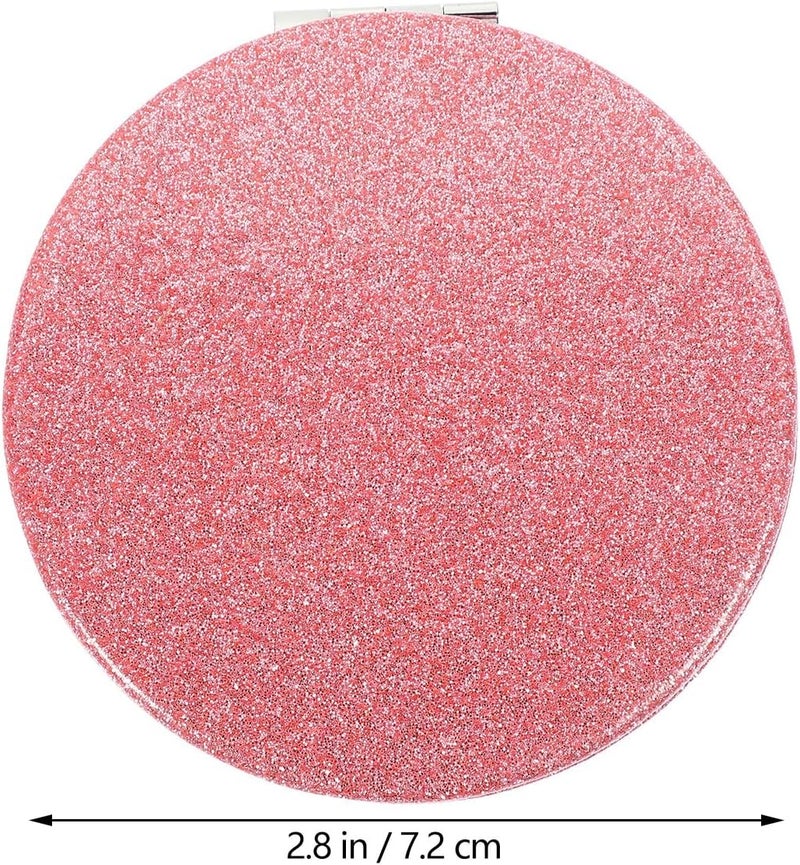 Compact Double-Sided Pu Leather Makeup Mirrors 2pcs Small Pocket Handheld Outdoor Travel Mirrors for Women Pink - Image 2
