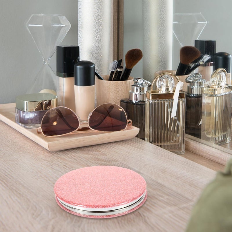 Compact Double-Sided Pu Leather Makeup Mirrors 2pcs Small Pocket Handheld Outdoor Travel Mirrors for Women Pink - Image 5
