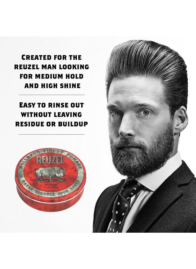 Reuzel Reuzel Red Water Soluble High Sheen Pomade - No Dry Formula - Keeps High Shine And Strong Hold All Day Without Flaking - Easy Rinse Out - Subtle Vanilla Cola Fragrance  - Image 2