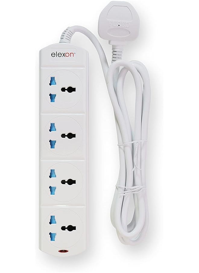 elexon - Elexon (EL 2007) Universal Power Extension Cord with 4 Power Sockets 2 meter cable, 4 Way Power Strip ESMA Certified - White - Image 1