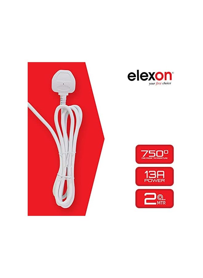 elexon - Elexon (EL 2007) Universal Power Extension Cord with 4 Power Sockets 2 meter cable, 4 Way Power Strip ESMA Certified - White - Image 1
