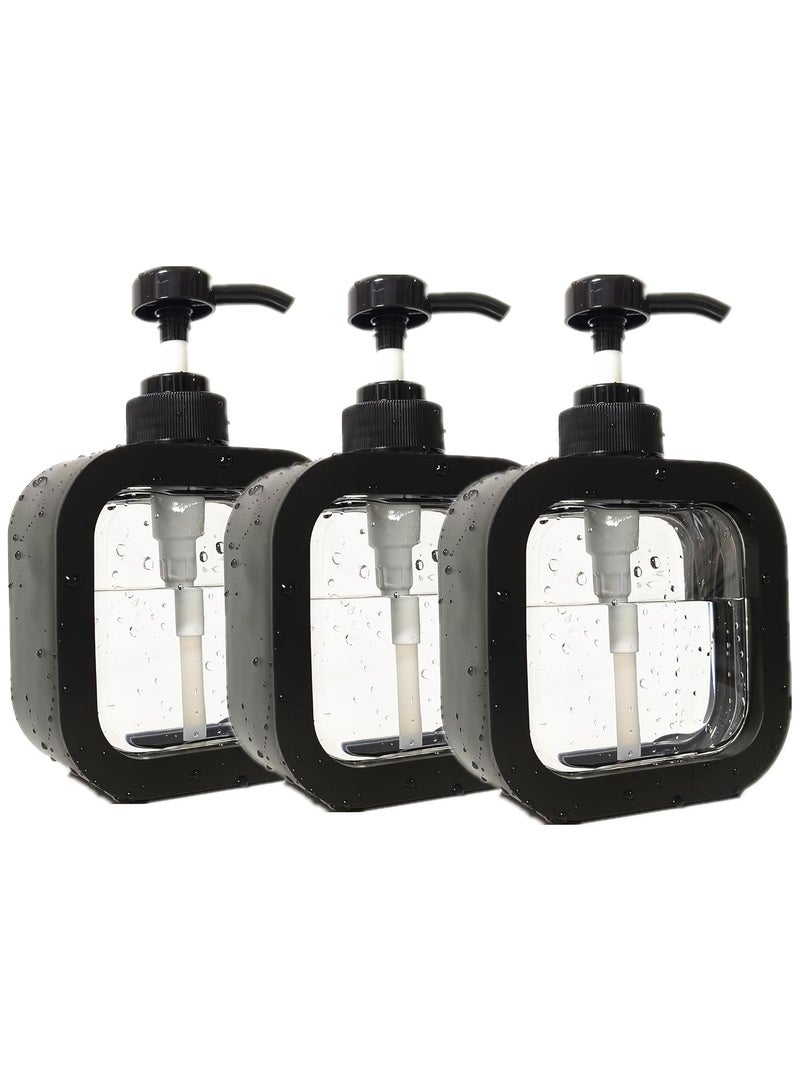 3pcs Hand Soap Dispenser Bathroom, Modern Dish Soap Dispenser for Kitchen Sink, 10oz Plastic Black Soap Dispenser with Pump and Labels  - Image 1