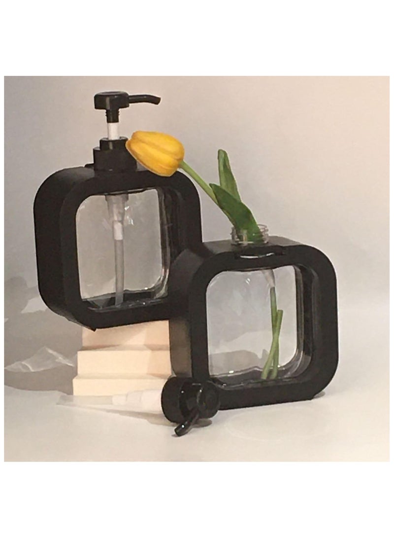 3pcs Hand Soap Dispenser Bathroom, Modern Dish Soap Dispenser for Kitchen Sink, 10oz Plastic Black Soap Dispenser with Pump and Labels  - Image 2