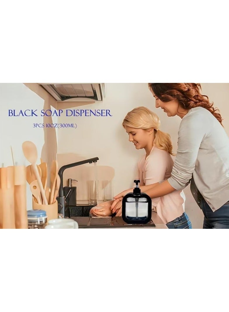 3pcs Hand Soap Dispenser Bathroom, Modern Dish Soap Dispenser for Kitchen Sink, 10oz Plastic Black Soap Dispenser with Pump and Labels  - Image 4