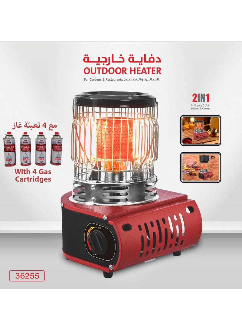 سخان غاز محمول 2 في 1 وموقد مع 4 خراطيش غاز البيوتان  - Image 1