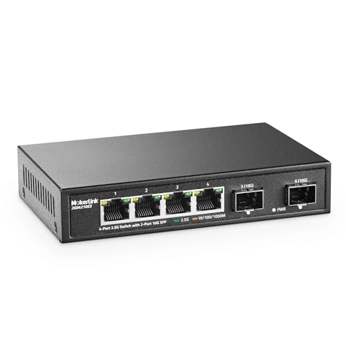 MokerLink 4 Port 2.5G Ethernet Switch with 2x10G SFP, 4 x 2.5G Base-T Ports Compatible with 10/100/1000Mbps, Metal Unmanaged Fanless Network Switch - Image 1