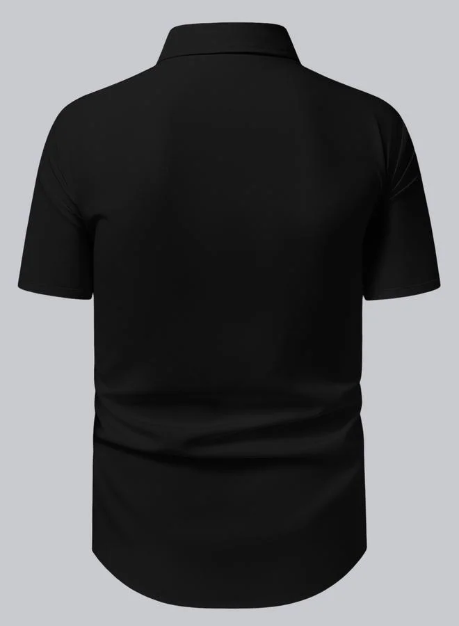Take Two Men Black Pleated Short Sleeve Shirt