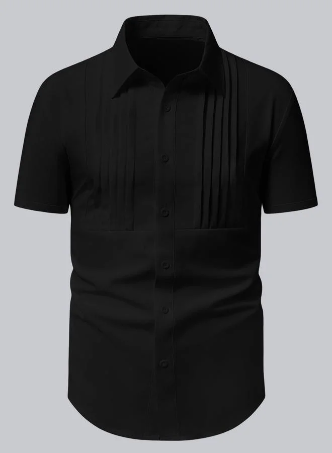 Take Two Men Black Pleated Short Sleeve Shirt