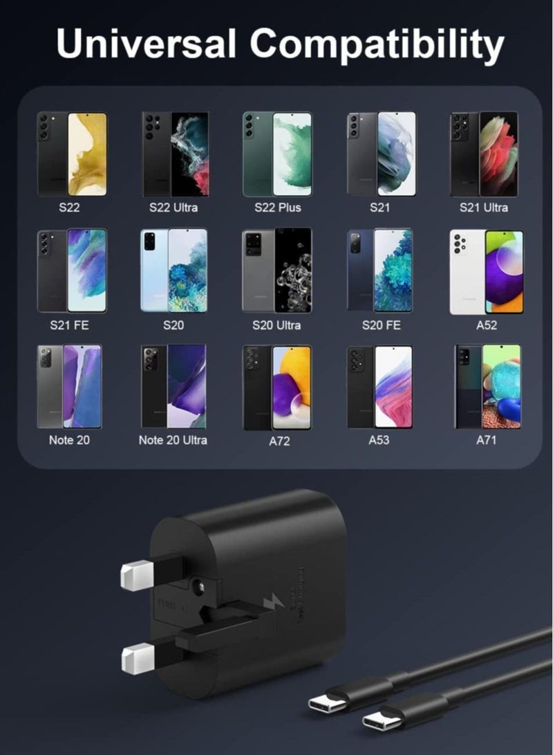 شاحن USB C بقدرة 25 واط بديل لهواتف سامسونج جالاكسي S23/S23 ألترا/S22/S22+/S21/S21 FE/A73/A23/A33/A53/Z فليب 4/Z فولد 4، شاحن سريع جداً من نوع C PD3.0 و PPS مع كابل شحن بطول 1 متر - Image 4
