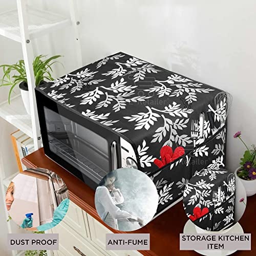 E-Retailer® Exclusive 3-Layered Polyester Combo Set of Appliance Covers (Fridge Top Cover, Microwave Oven Top Cover, Front Load Washing Machine Cover) (Black, Leaf Design, 3 Pcs.) - Image 4