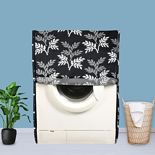 E-Retailer® Exclusive 3-Layered Polyester Combo Set of Appliance Covers (Fridge Top Cover, Microwave Oven Top Cover, Front Load Washing Machine Cover) (Black, Leaf Design, 3 Pcs.) - Image 5