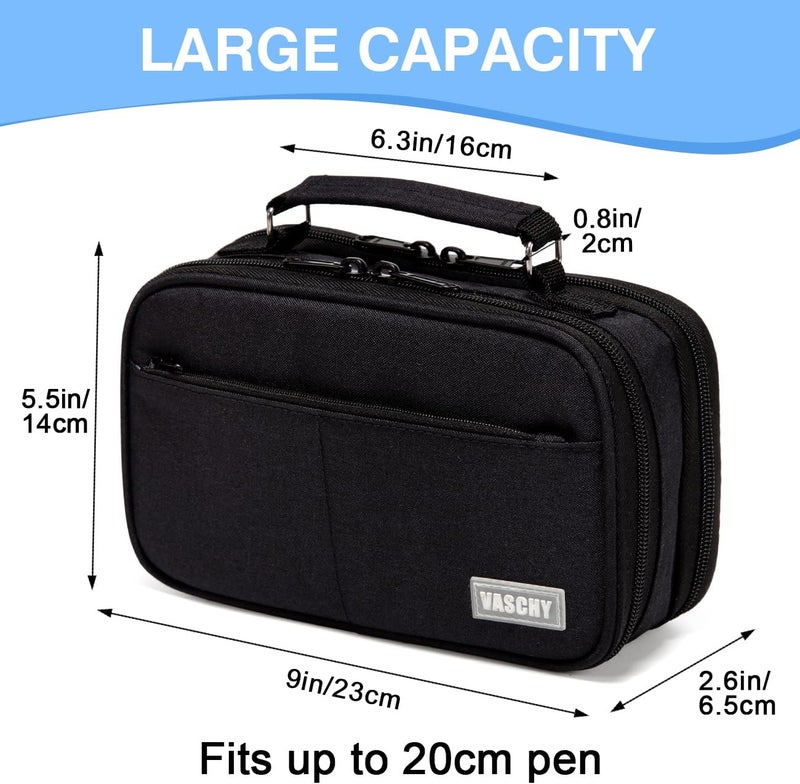 VASCHY Pencil Case, Large Pencil Pouch with Compartments for Middle School,Work,Office Pen Organizer Holder School Supply Black - Image 2
