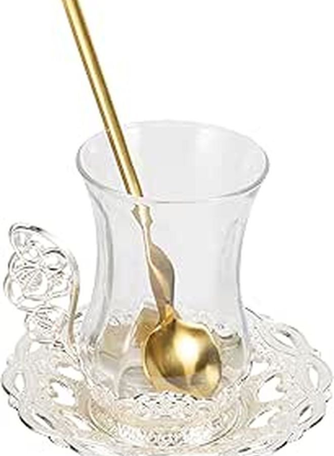 Vintage Silver Glass Coffee Cup Set With Saucer And Spoon 3pcs - Image 1