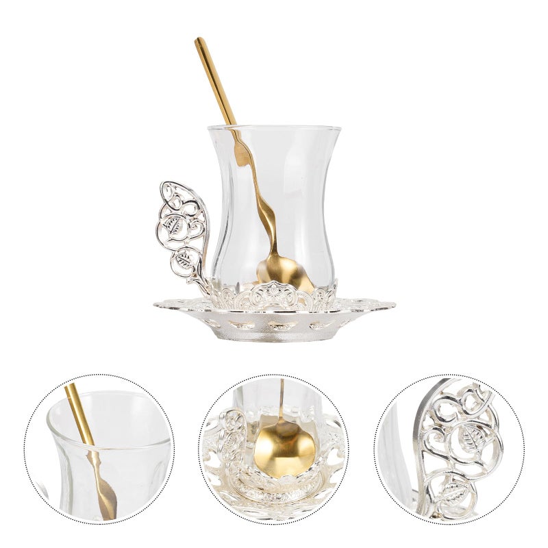 Vintage Silver Glass Coffee Cup Set With Saucer And Spoon 3pcs - Image 4