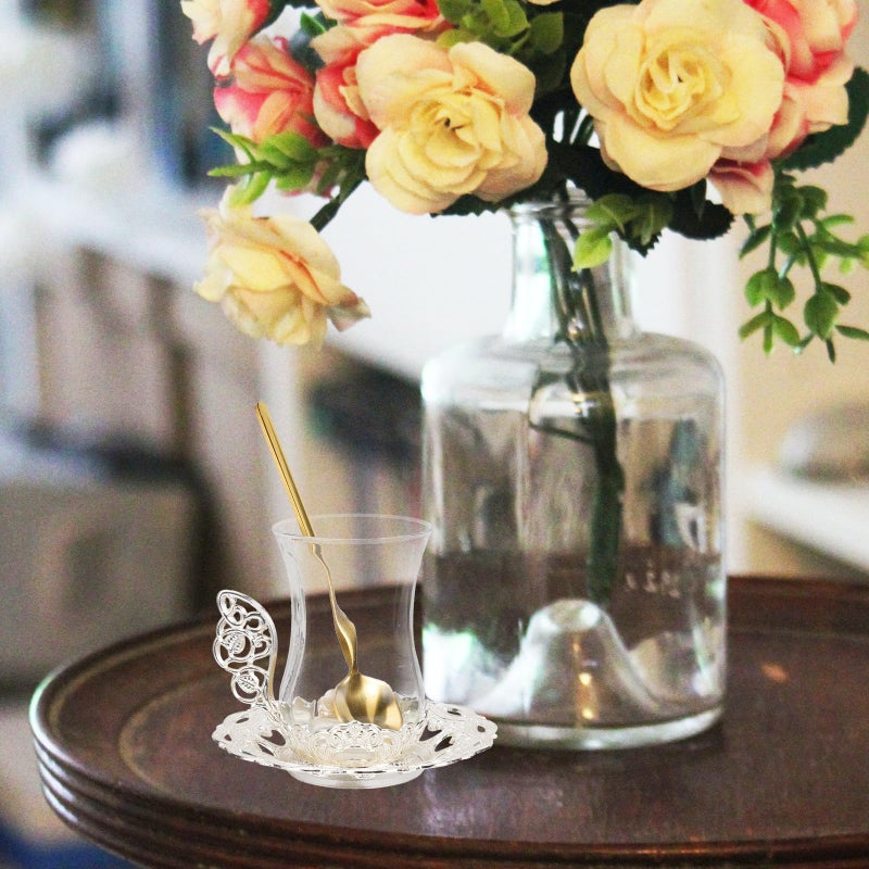 Vintage Silver Glass Coffee Cup Set With Saucer And Spoon 3pcs - Image 5