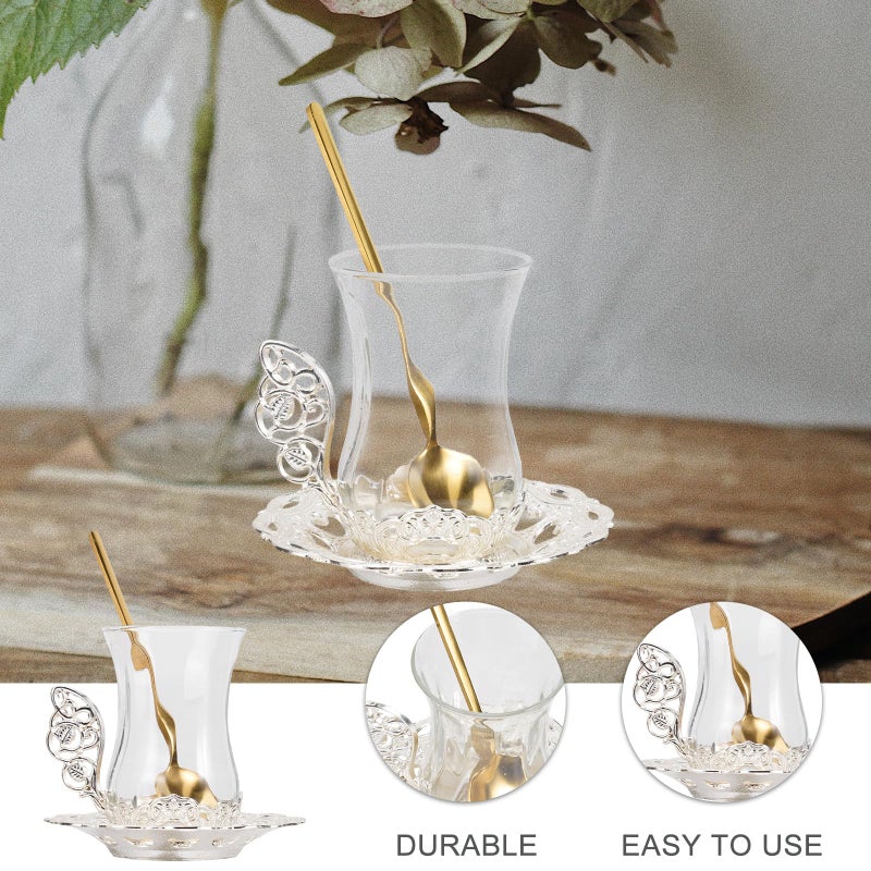 Vintage Silver Glass Coffee Cup Set With Saucer And Spoon 3pcs - Image 3