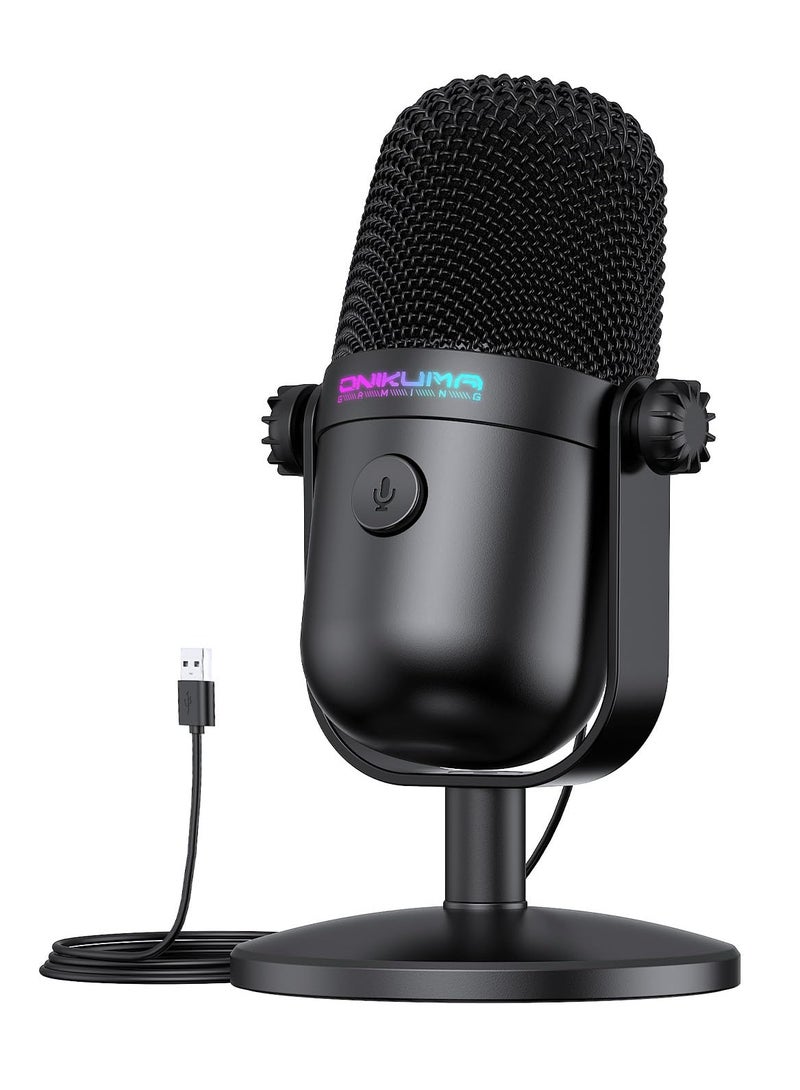 onikuma Gaming USB Condenser Microphone Noise Cancellation RGB PC Microphone with Mute for Streaming Online Chat - Image 1