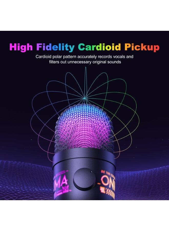 onikuma Gaming USB Condenser Microphone Noise Cancellation RGB PC Microphone with Mute for Streaming Online Chat - Image 3