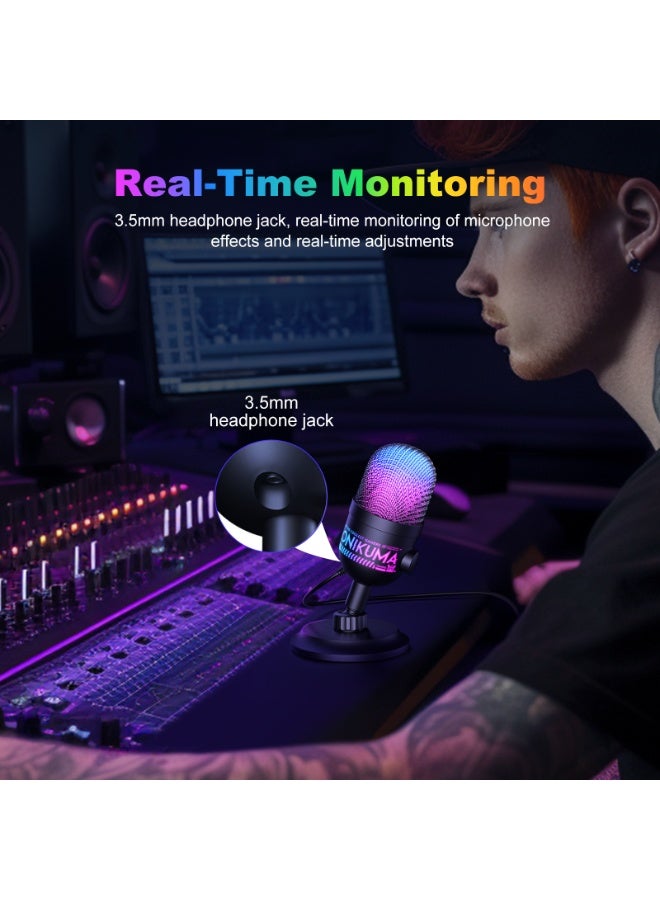 onikuma Gaming USB Condenser Microphone Noise Cancellation RGB PC Microphone with Mute for Streaming Online Chat - Image 4