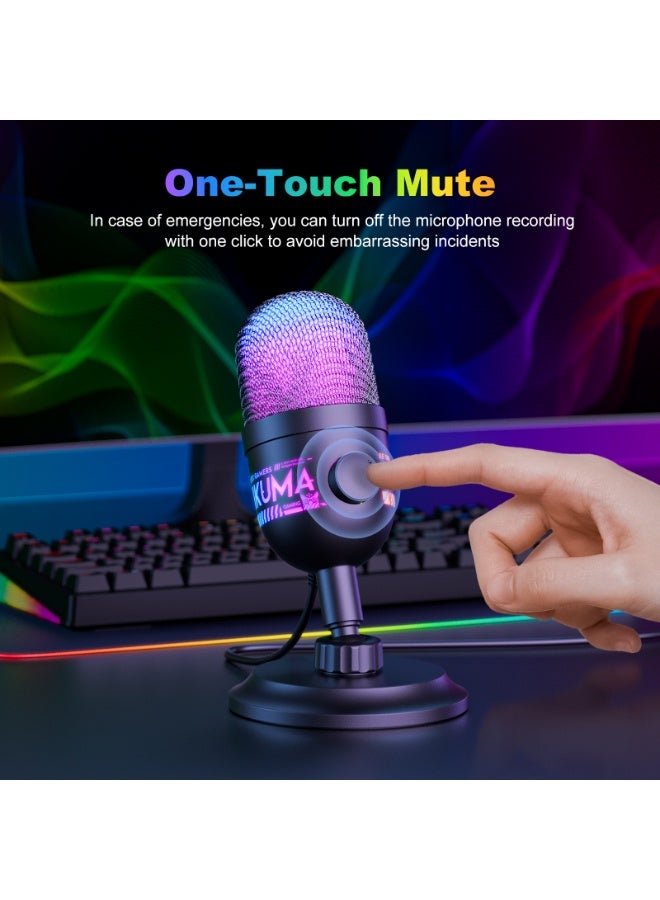 onikuma Gaming USB Condenser Microphone Noise Cancellation RGB PC Microphone with Mute for Streaming Online Chat - Image 5