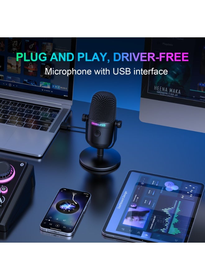 أونيكوما ميكروفون مكثف USB للألعاب مع خاصية إلغاء الضوضاء RGB وميكروفون كمبيوتر مع كتم الصوت للدردشة عبر الإنترنت - Image 5