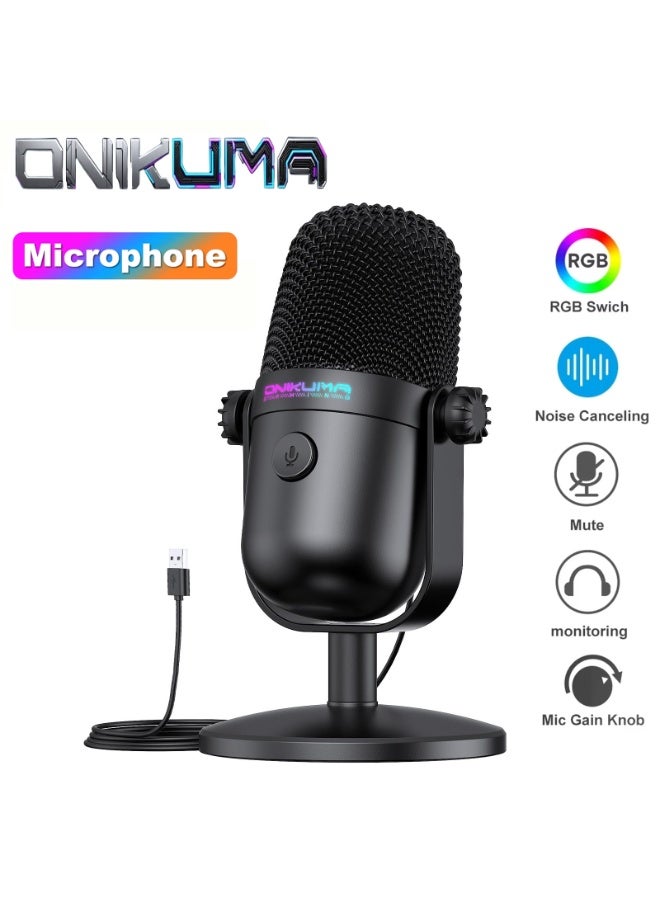 onikuma M830 Gaming USB Condenser Microphone Noise Cancellation RGB PC Microphone with Mute for Streaming Online Chat - Image 1