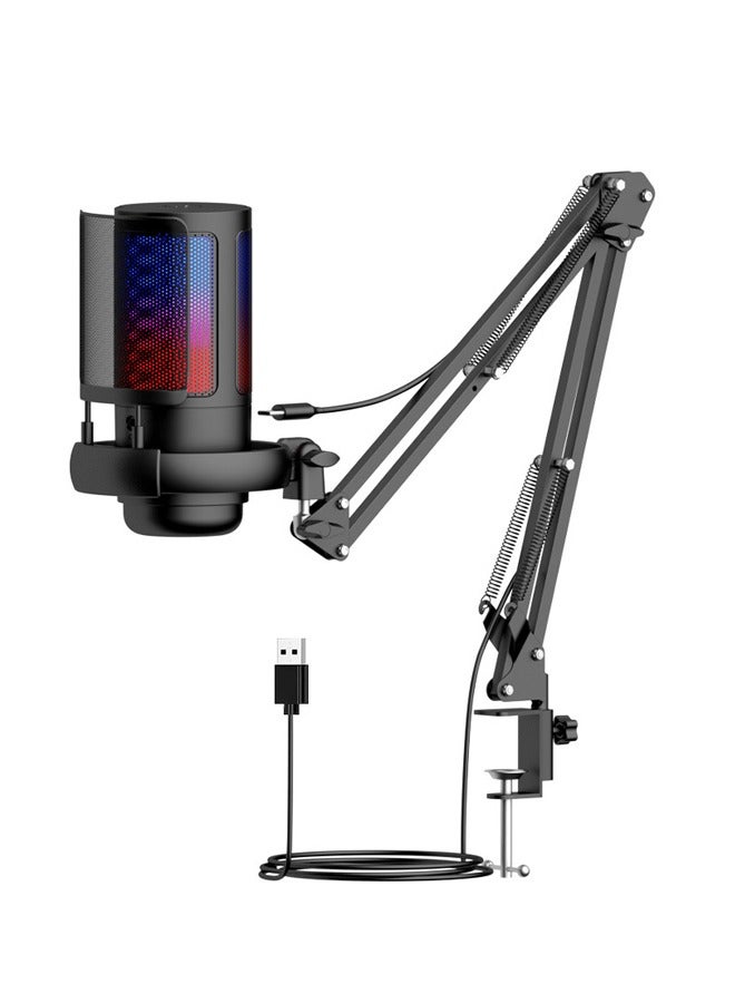 Alyashmac RGB Lighting Gaming Microphone, USB Condenser Podcast Microphone, Click-to-Mute Sensor, Pop Filter, USB PC, Mac/PS4/PS5 Computer Desktop, for Gaming, Streaming, Recording, with Adjustable Stand - Image 1