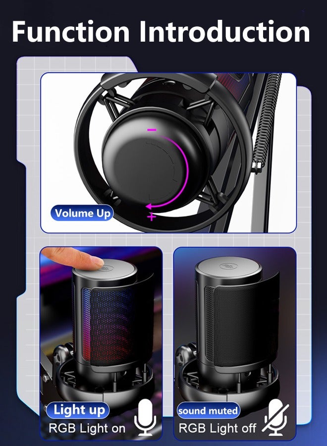 Alyashmac RGB Lighting Gaming Microphone, USB Condenser Podcast Microphone, Click-to-Mute Sensor, Pop Filter, USB PC, Mac/PS4/PS5 Computer Desktop, for Gaming, Streaming, Recording, with Adjustable Stand - Image 5
